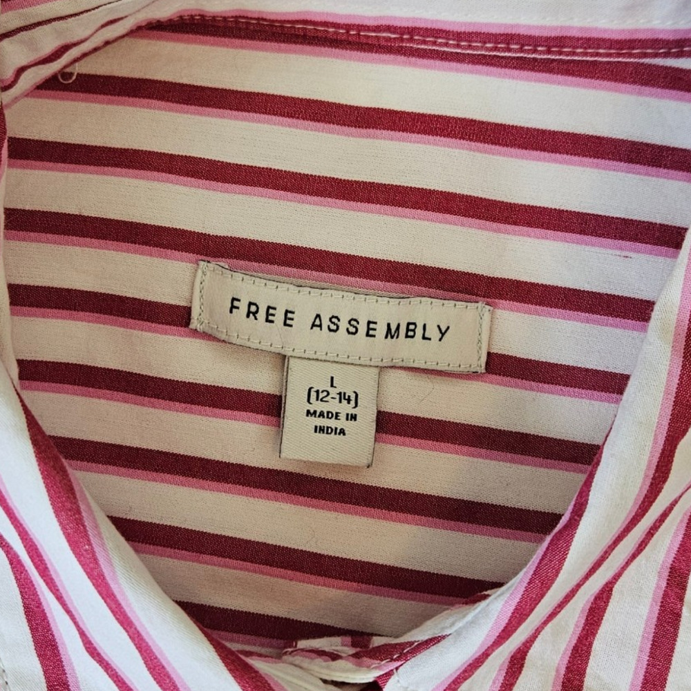 Free Assembly Large 12/14 Pink Striped Pearl Rhinestone Embellished Cotton Shirt - Picture 4 of 6